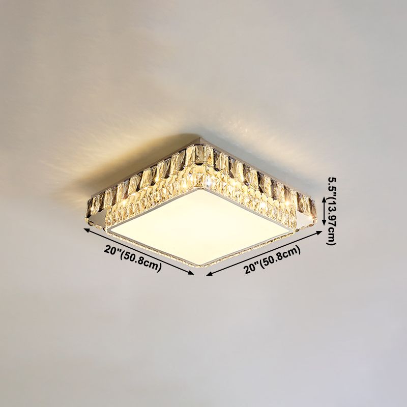 Plafonnier LED en cristal de luxe moderne en acier inoxydable géométrique encastré