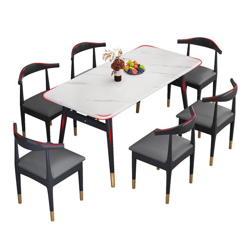 Rectangular Scandinavian Sintered Stone Dining Room Set Dining Furniture with 4 Legs Base