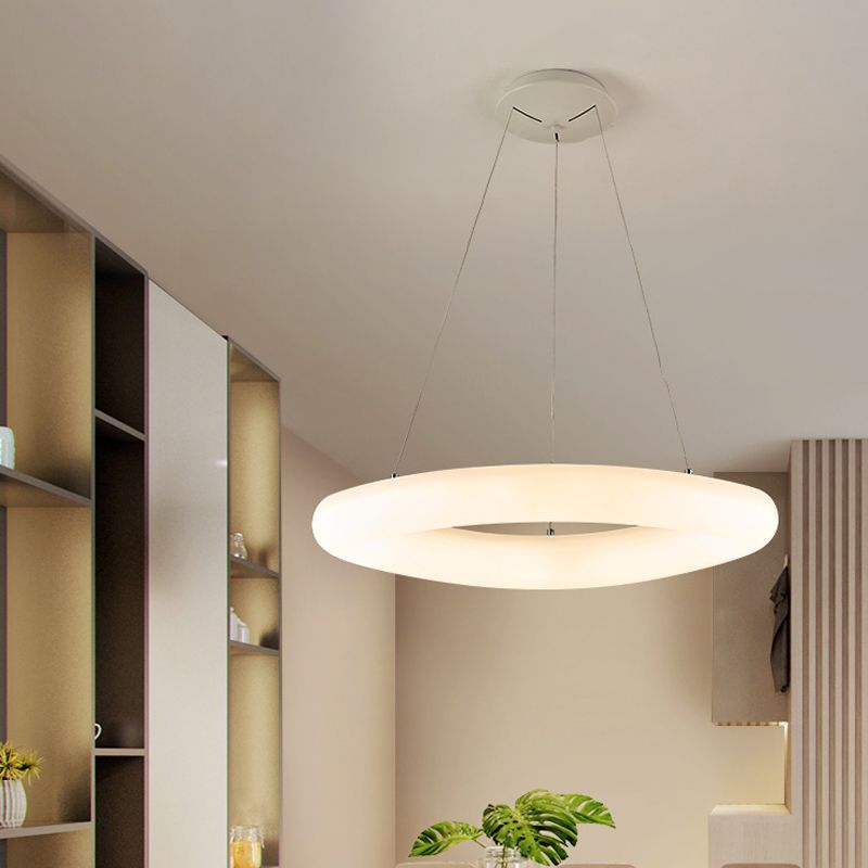 Closed Curve LED Hanging Light Minimalism Acrylic Dining Room Ceiling Pendant in White