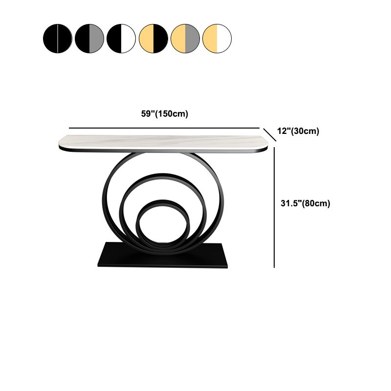 Glam Half Moon Slate and Metal Abstract Console Table for Hall
