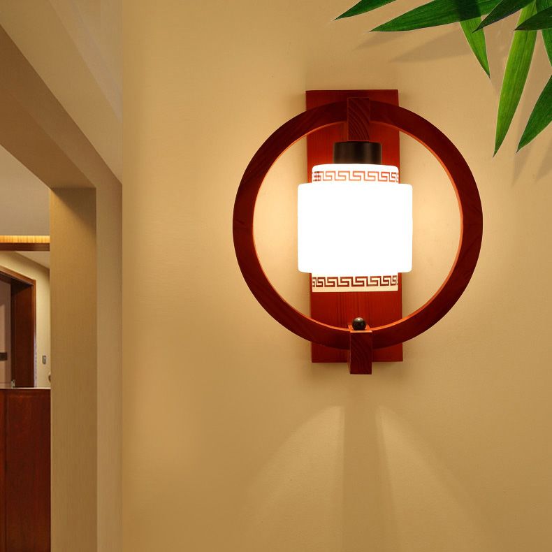 Luces apliques de pared en forma de cilindro de estilo moderno madera 1 lámpara de luz