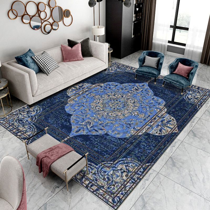 Wine Red Bohemian Rug Polyester Graphic Rug Non-Slip Backing Rug for Home Decoration