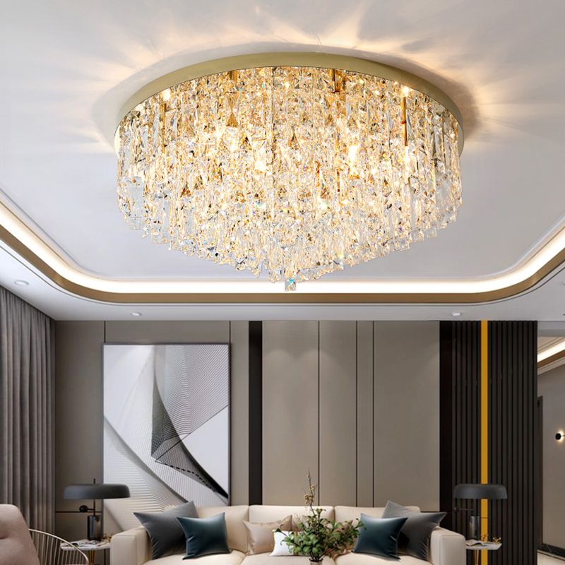 Round Beveled K9 Crystal Ceiling Lamp Modernism Flush Mounted Light for Living Room