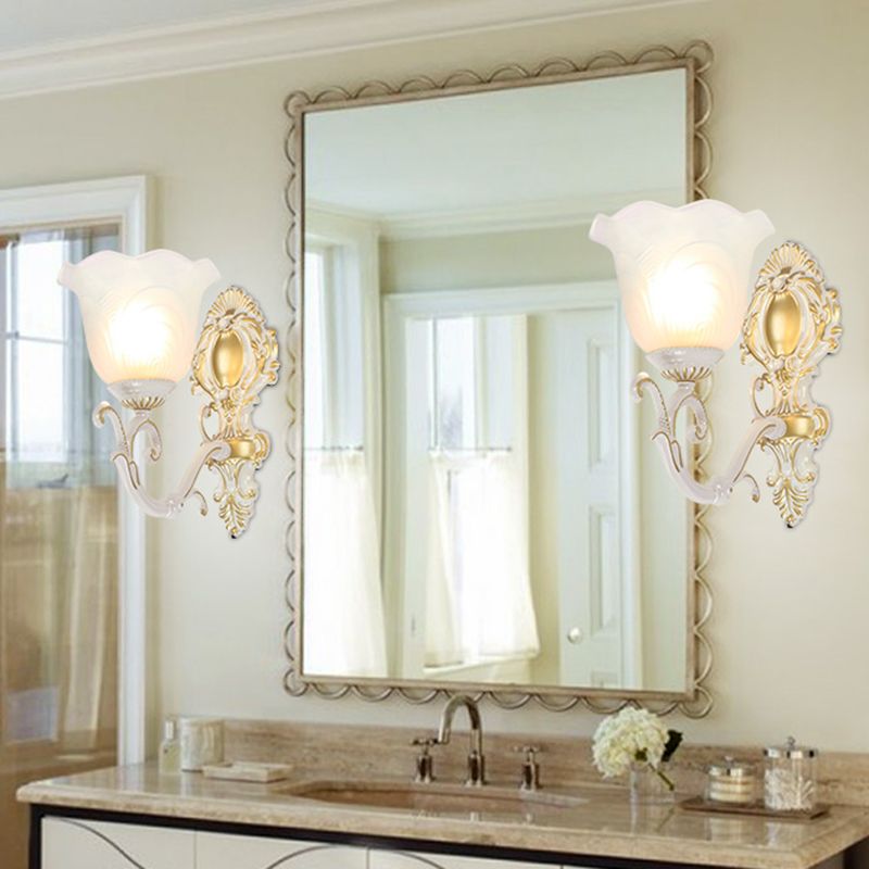 Bud Shade Salon Light Light Rustic Style Ruffle Glass White White Wall Lighting Fixture