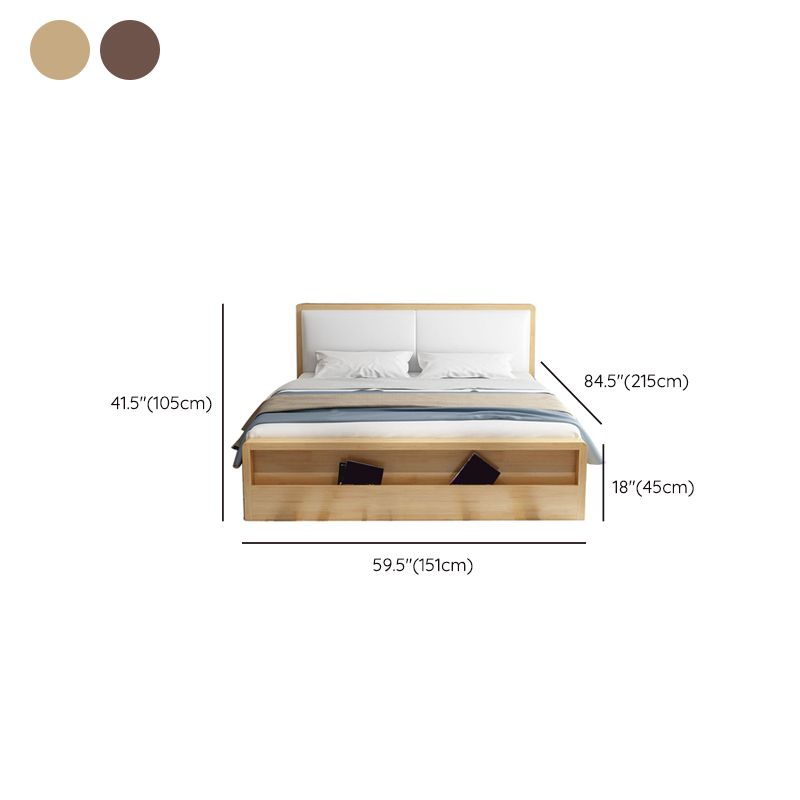 Wood and Upholstered Panel Bed Rubberwood Standard Bed Walnut and Natural