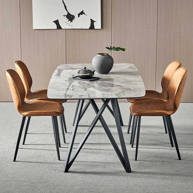 Gesinterde steen moderne rechthoek eettafel grijze steen boventafel met 4 poten