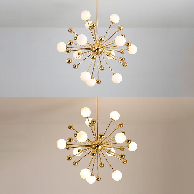 Lampadario in metallo post-moderno dorato Dandelion Tandeli a forma di buio a forma di piena cittadino per soggiorno per soggiorno