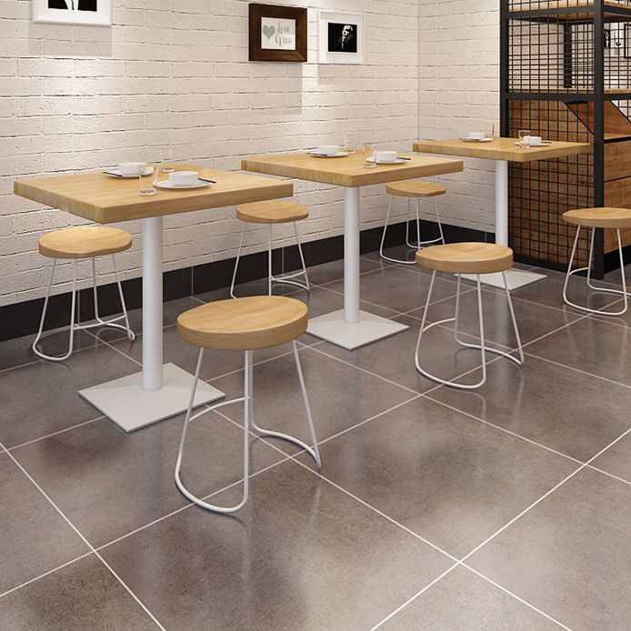 Metal Industrial Square Dining Table Pine Solid Wood Top Table with Pedestal Base