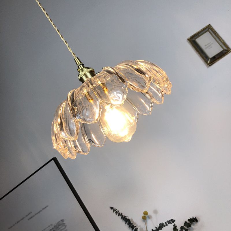 Hanging Pendant Light Vintage Style Glass Petal Hanging Light Fixture for Bedroom
