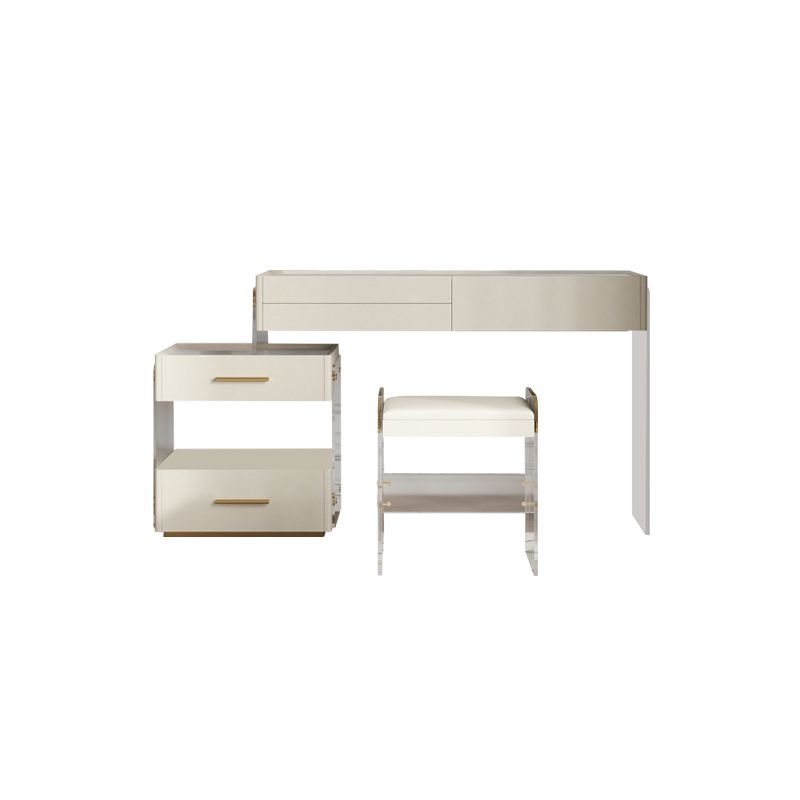 Glam Slate Top Dressing Table Stool Set Solid Wood Makeup Counter