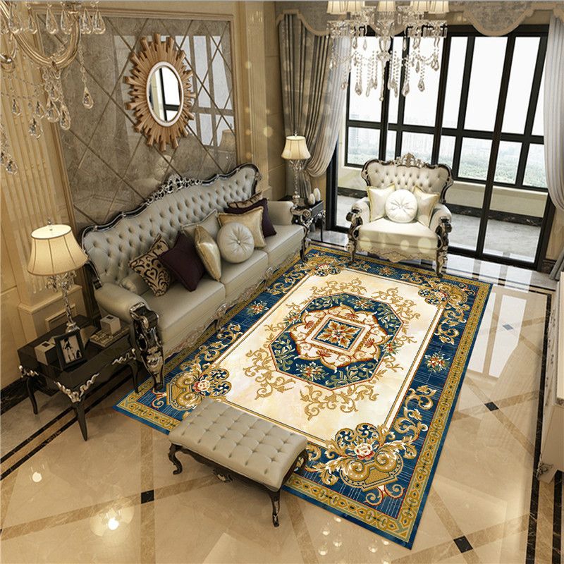 Gorgeous Marble Print Rug Funky Framed Carpet Polyester Anti-Slip Backing Area Rug for Living Room