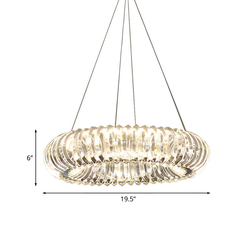 Clear Crystal Donut Pendant Light Fixture Minimalism Dining Room LED Hanging Chandelier