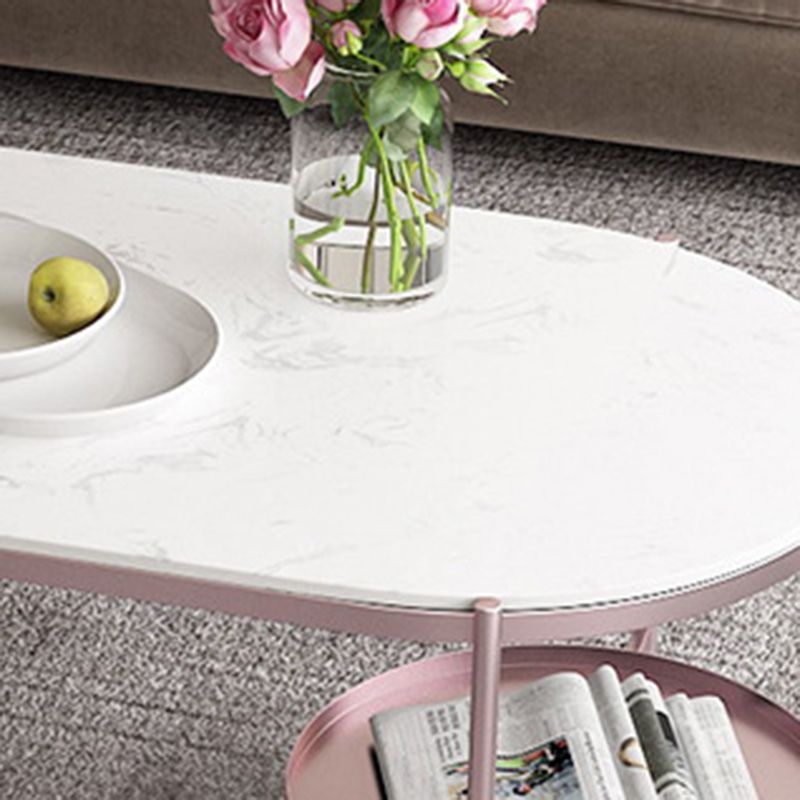 Contemporary Elliptical Glass & Slate Coffee Cocktail Table with Storage Shelf