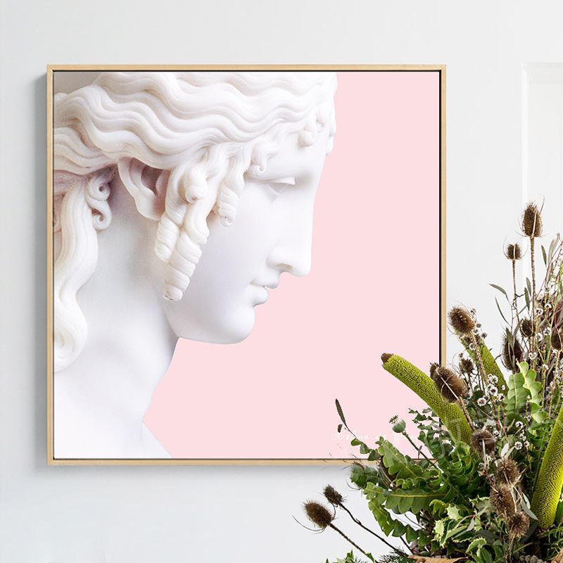 Nordic Plaster Sculpture Canvas Art White Dining Room Wall Decor on Pink, Optional Sizes