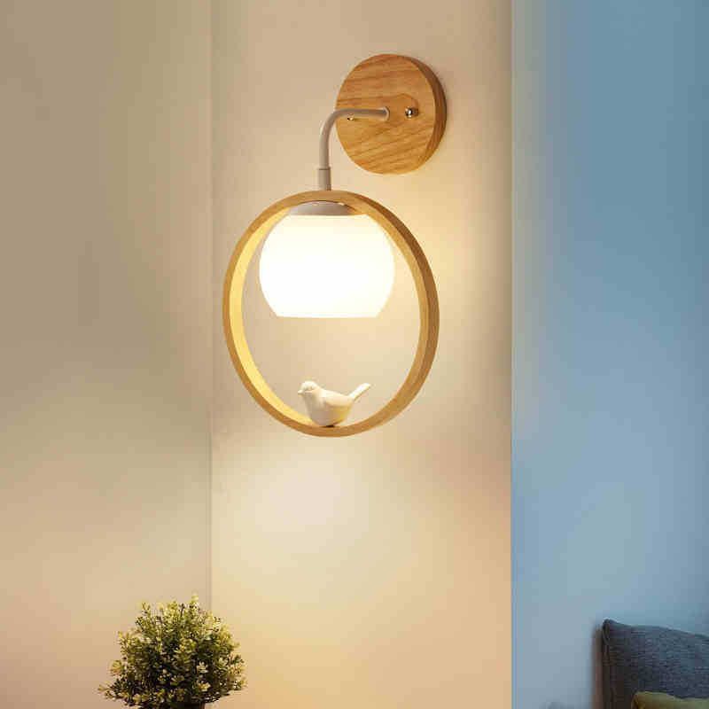Modern Style Round Wall Light Sconces Wood 1 Light Wall Lighting Ideas