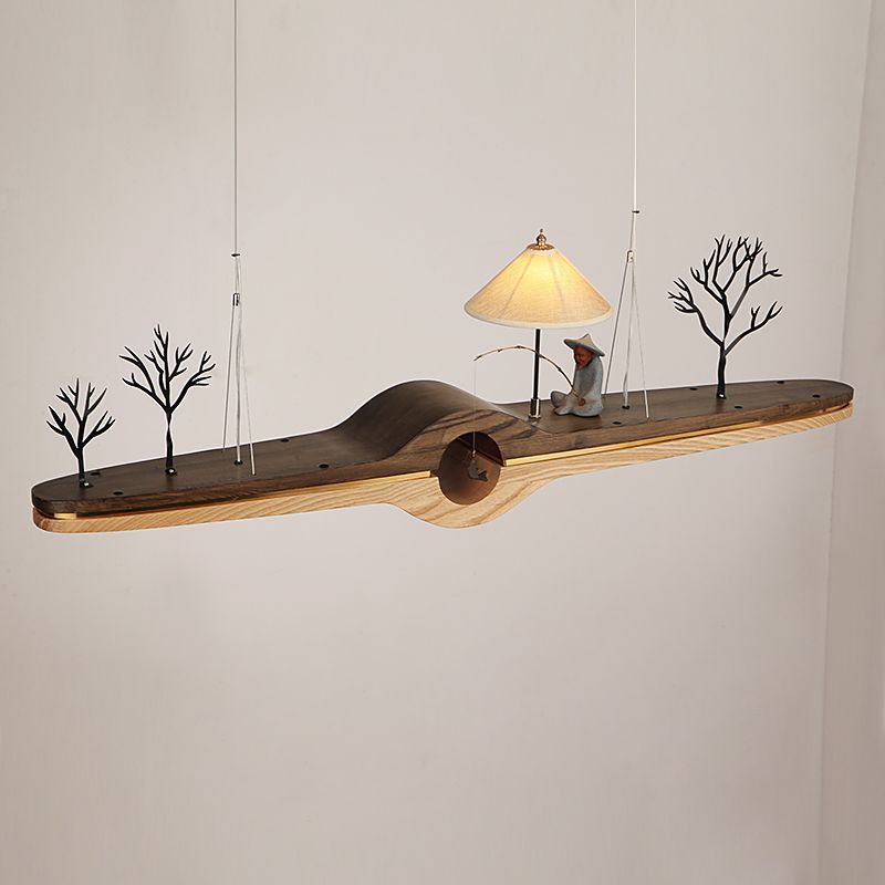 Linear Island Pendant LED Modern Wood Ceiling Pendant Light for Tea Room