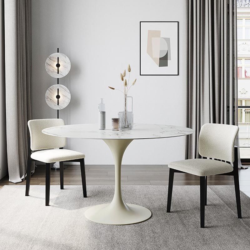 Stone Top Dining Table Modern Round Table with Pedestal Base