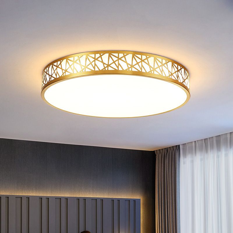 Brass Geometric Shaped Ceiling Light Minimalist Acrylic LED Flushmount with Nest Design