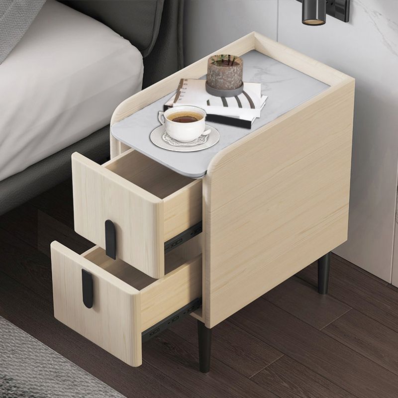 20 Inch Tall Nightstand Modern Stone Top Faux Leather 2-Drawer Legs Included Night Table