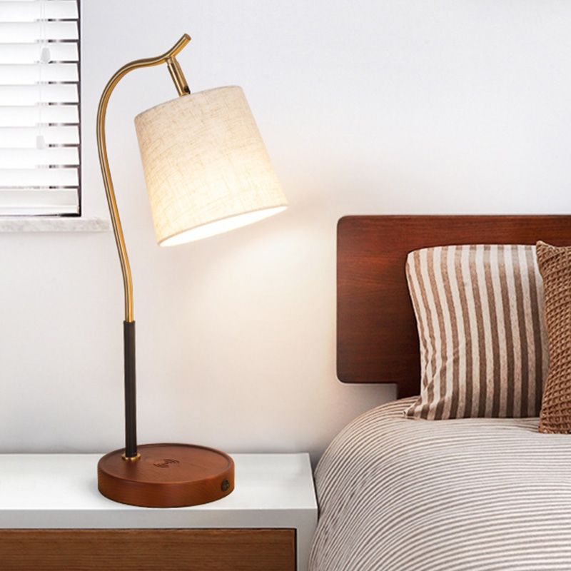 Barrel Shaped Bedside Nightstand Lamp Fabric 1��Bulb Simplicity Table Light with Gooseneck Arm