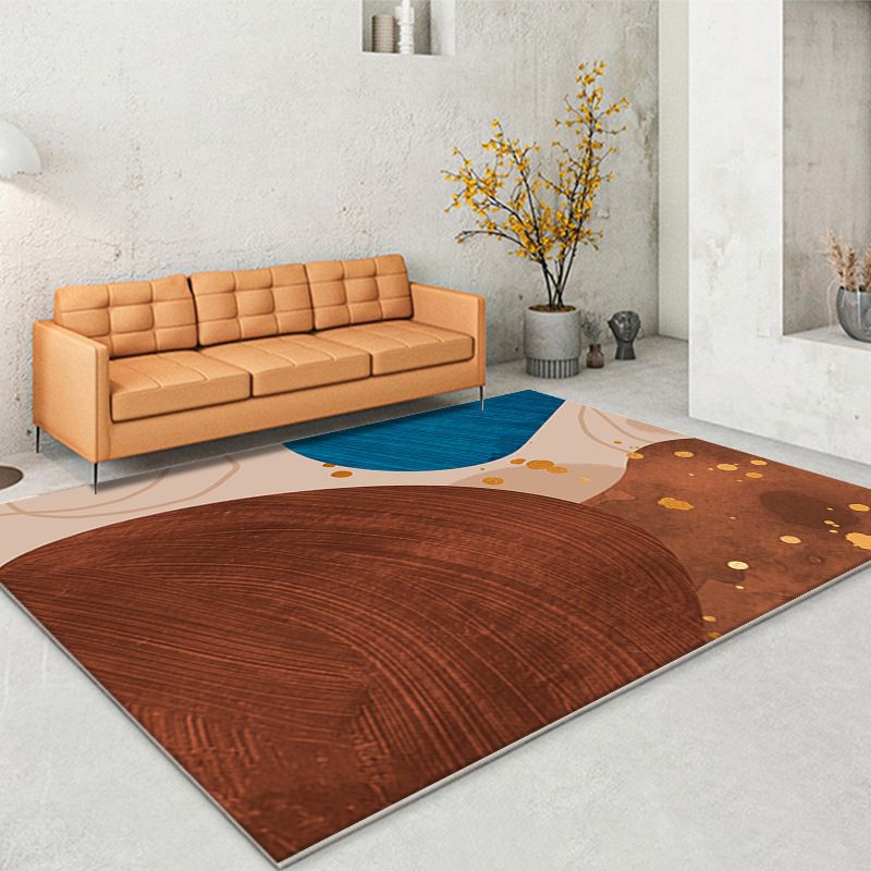 Modern Color Block Rug Polyester Dark Brown Rug Stain Resistant Rug for Living Room