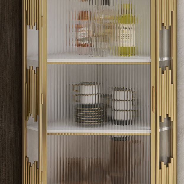 Glam Stone and Metal Sideboard Table 1 Cabinet Glass Door Buffet Stand