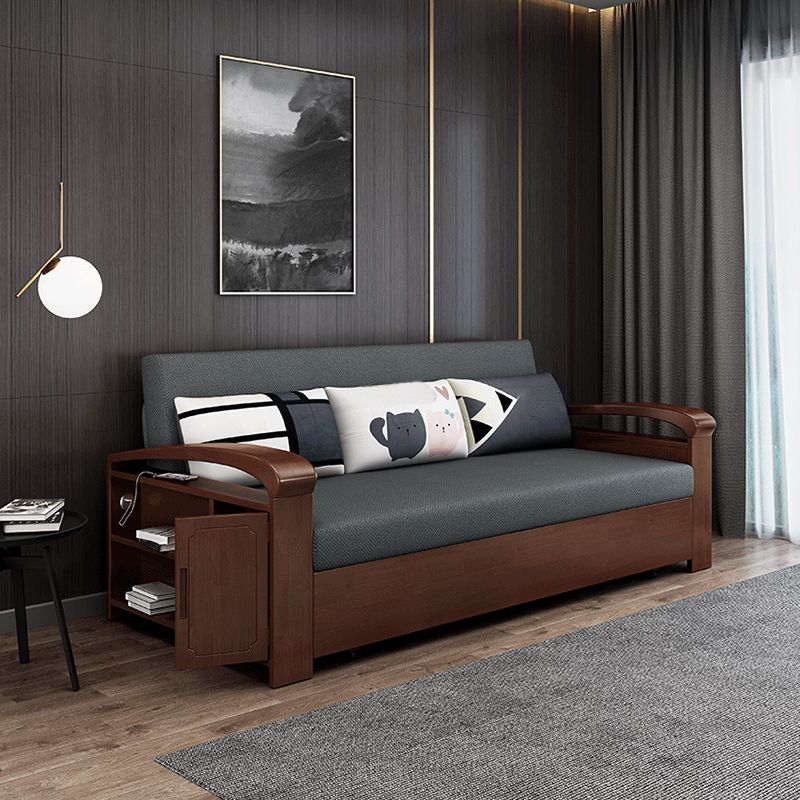 30.7" Wide Futon Sofa Bed with Storage Foldable Gray Linen Scandinavian