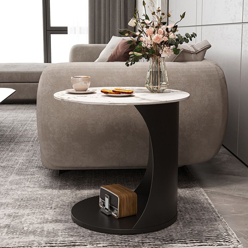 Contemporary Round Double Tier End Table Slate Top Side End Table