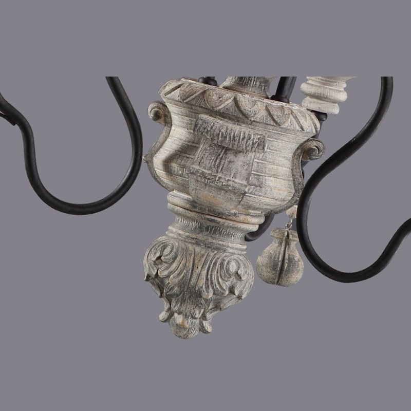 Rustic Style Traditional Candlestick Styling Chandelier Hand-carved Resin Suspension Lighting Fixture for Dining Room