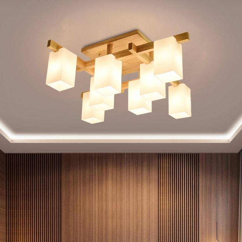 Lámpara de techo cuboide de vidrio de leche, luz de techo empotrada LED contemporánea de 4/6/8 luces en blanco para sala de estar