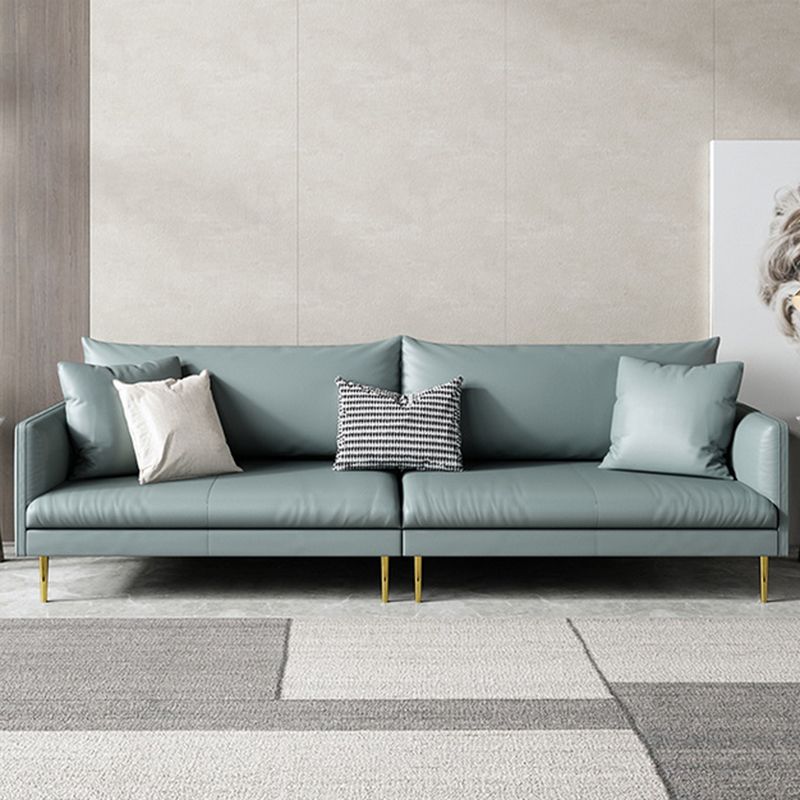 Stationary Leather Sofa Square Arm Standard Glam Settee for Living Room