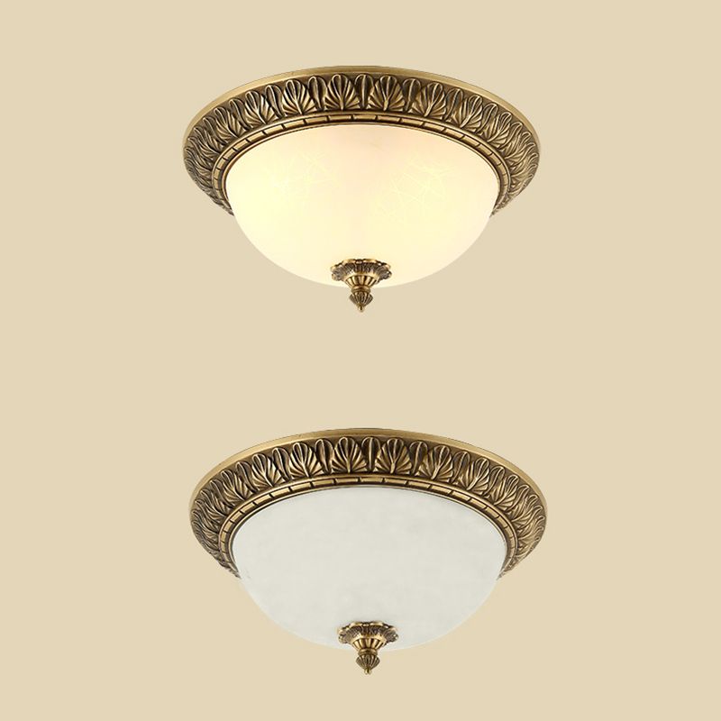 Traditional Flush Mount Light White Glass Shade Ceiling Lamp for Coffee Shop