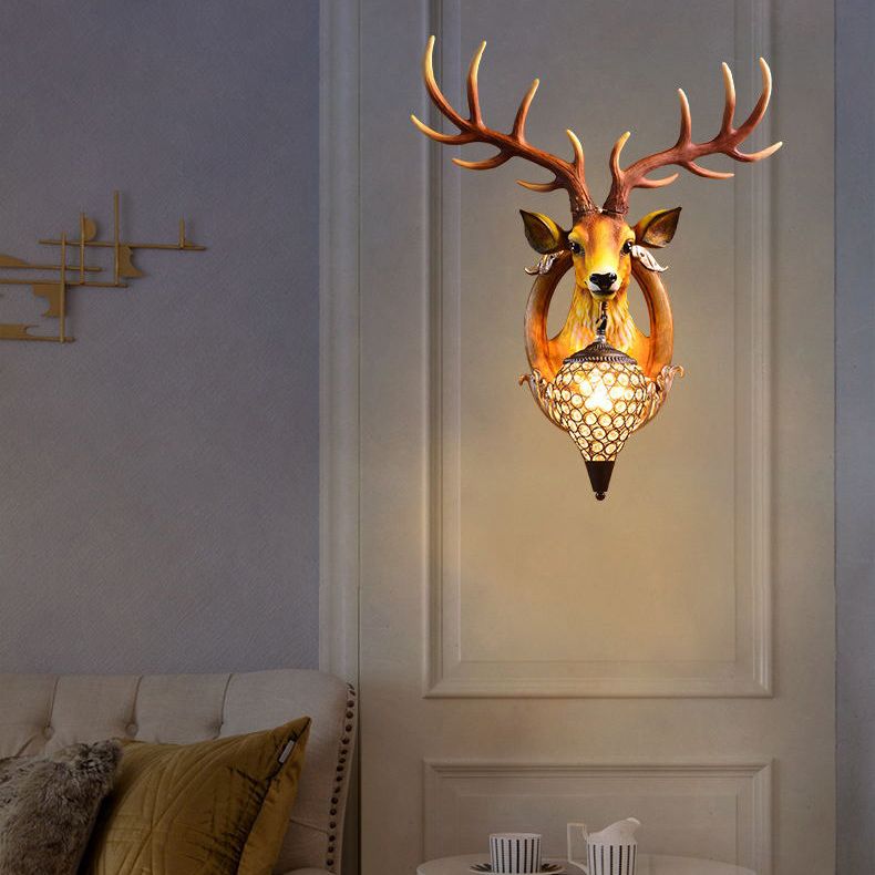 Resin Deer Wall Sconce Lamp Decorative 1-Light Crystal Wall Light for Living Room