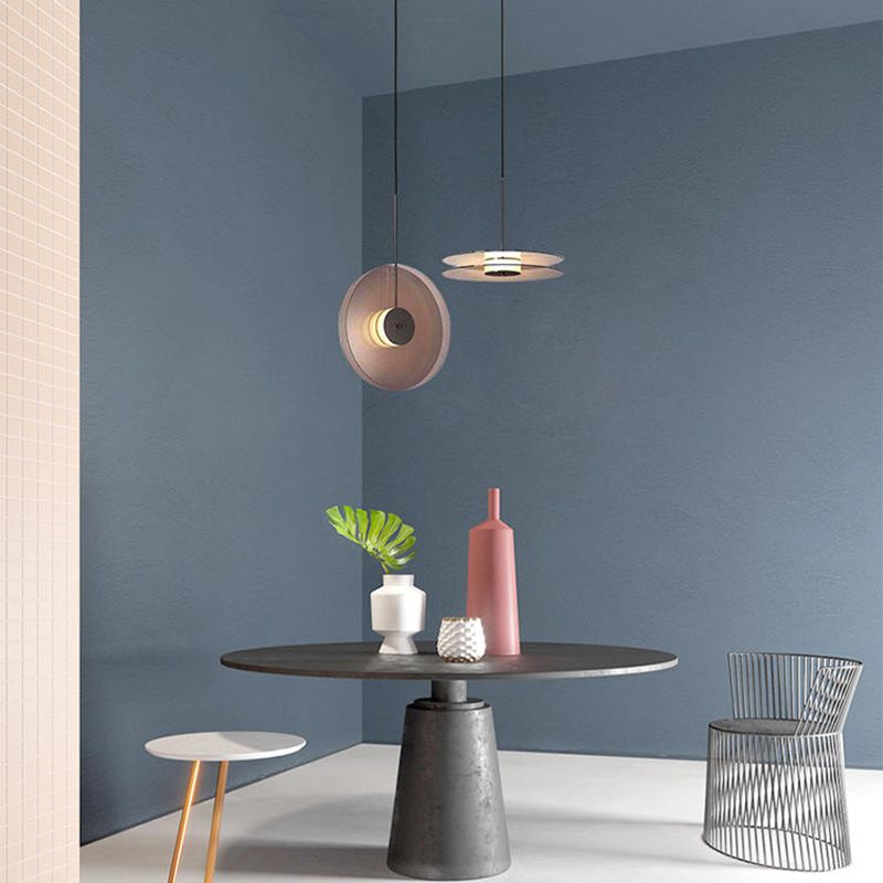 Modern Creative LED Pendant Light Wrought Iron Circular Hanging Lamp with Glass Shade