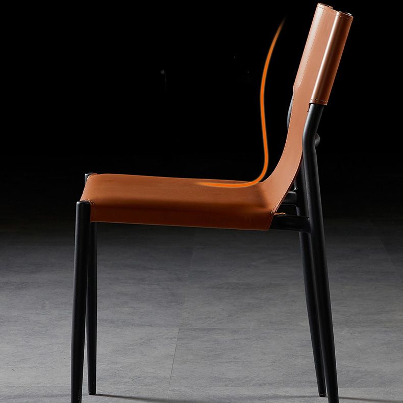 Scandinavian Leather Armless Chairs Indoor Dining Side Chairs with Metal Legs