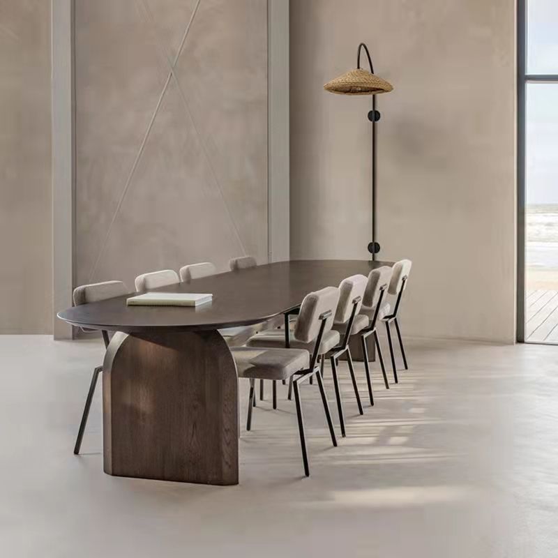 Oval Dining Table Pine Solid Wood Dining Table with Double Pedestal