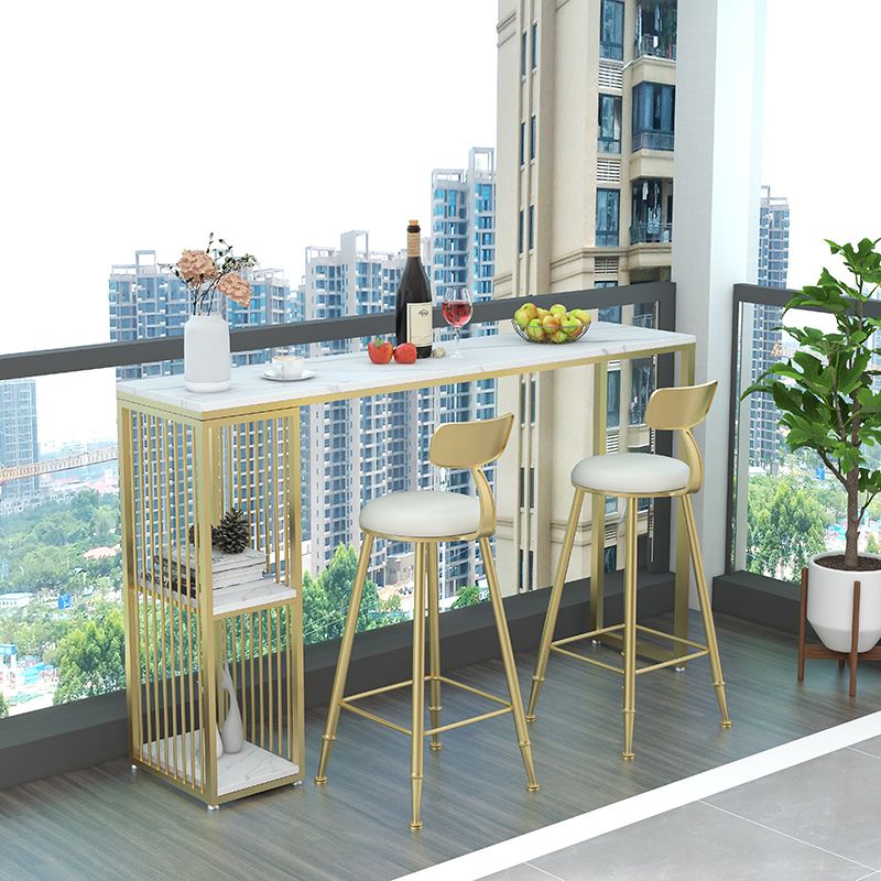 Living Room Modern Patio Bar Table Marble Rectangle 2-shelf Sled Bistro Bar Desk