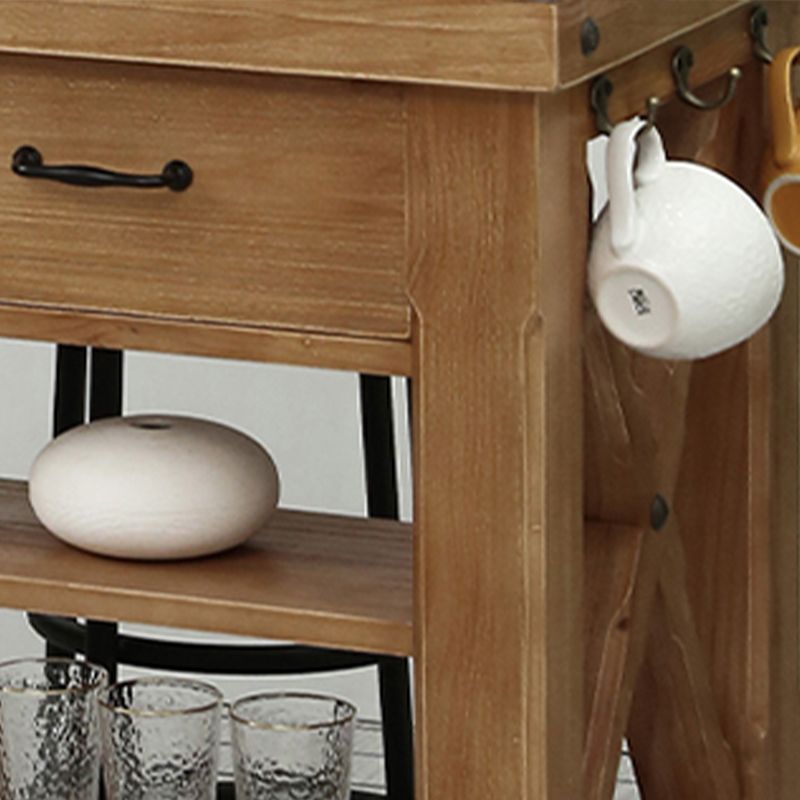 Farmhouse Pine Kitchen Island Removable Kitchen Cart with Drawer and Shelves