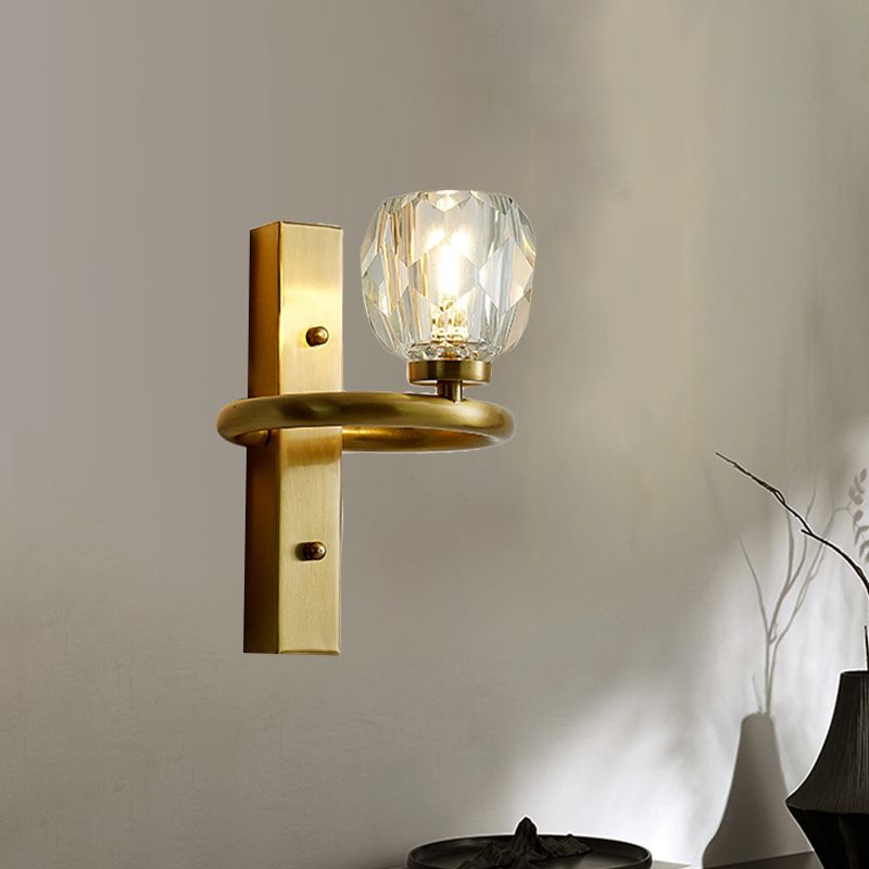 1 Lampada da monte a parete in cristallo chiaro moderno sfera in oro da camera da camera da letto funce illuminazione