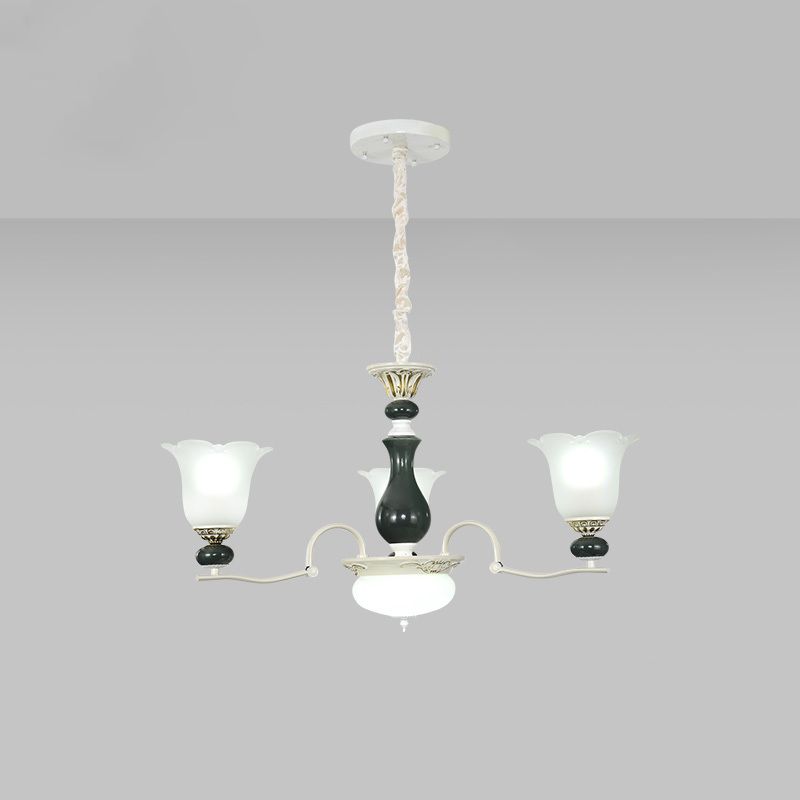 Frosted Glass Black Chandelier Lighting Blossom 3/6 Bulbs Rustic Ceiling Pendant Light