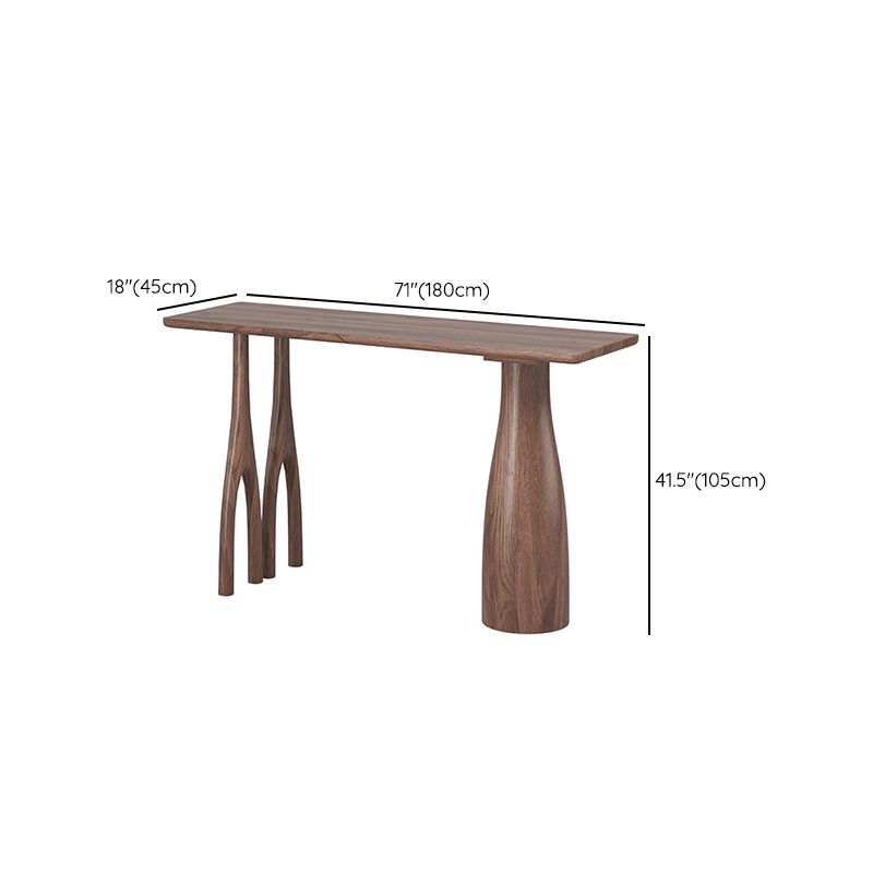 Pine Wood Rectangle Pub Table with Double Pedestal for Living Room