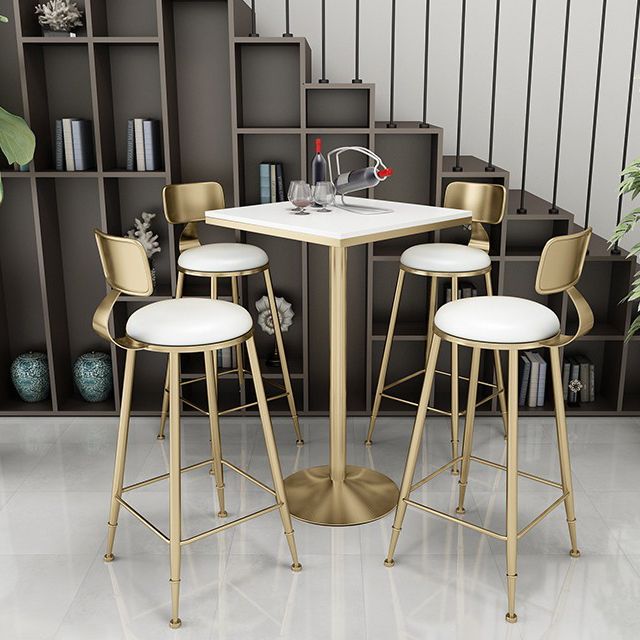 Glam Leather and Metal Counter Stool Round Low Back Bar Stool for Coffee Shop