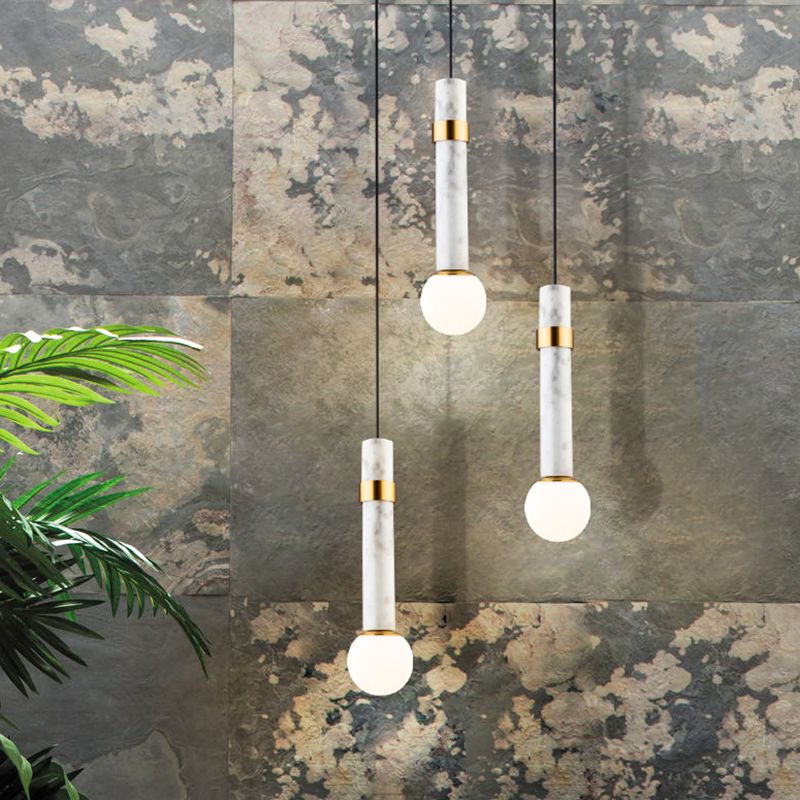 Marble Cylindrical Shade Suspension Light Simplicity Single Pendant Light Fixture