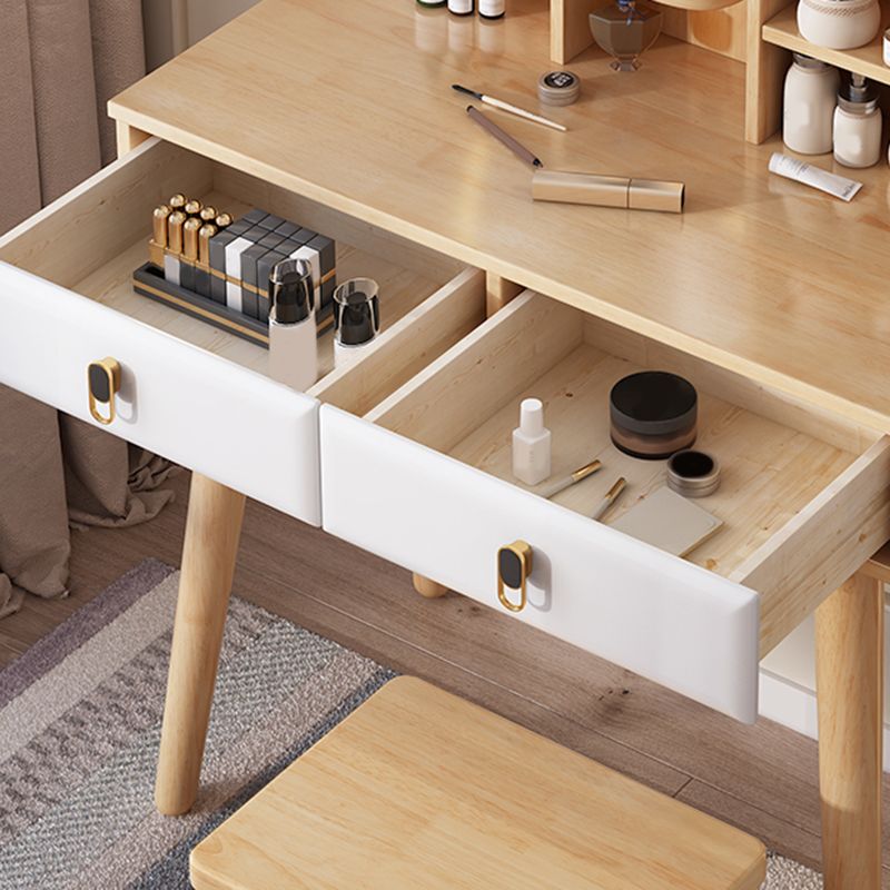 2-Drawers Mirror Table Dressing Table Solid Wood Make-up Vanity