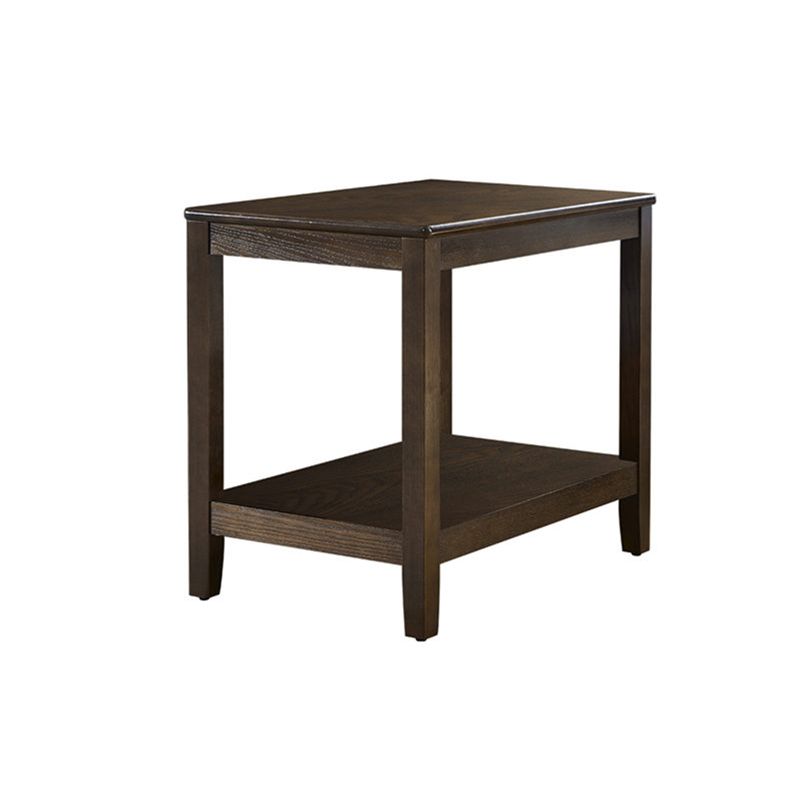 Farmhouse Ash Double Tier End Table, Brown Side Table with Shelf