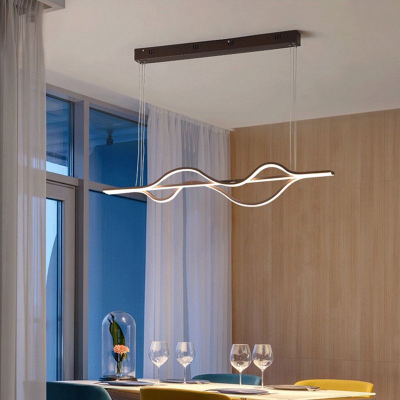Waving Dining Room LED Pendant Light Metallic Modern Hanging Island Light in Coffee