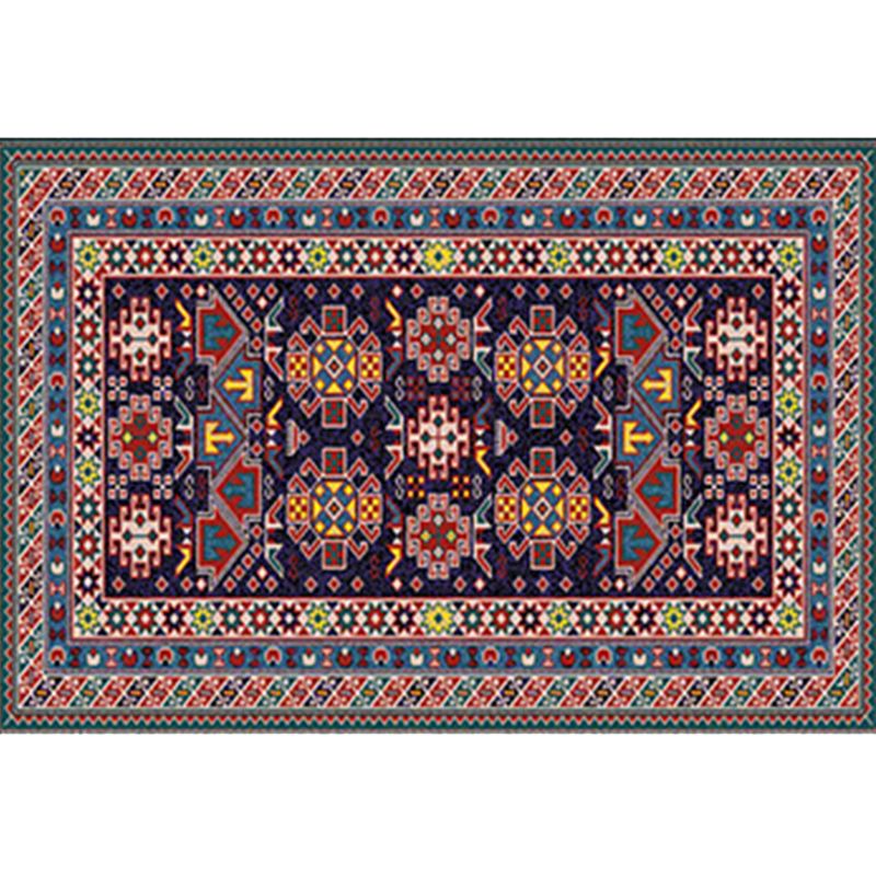 Red Living Room Area Carpet Bohemian Americana Pattern Rug Polyester Non-Slip Area Rug