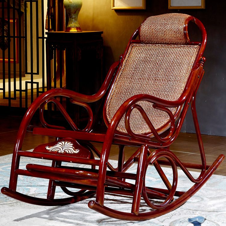 Traditional Rocking Chair Wicker Solid Color Built-in Armrest Indoor Rocking Chair