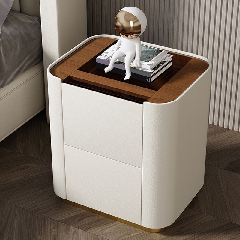 Wooden Nightstand with Tempered Glass 21.65" Tall 2 - Drawer Nightstand