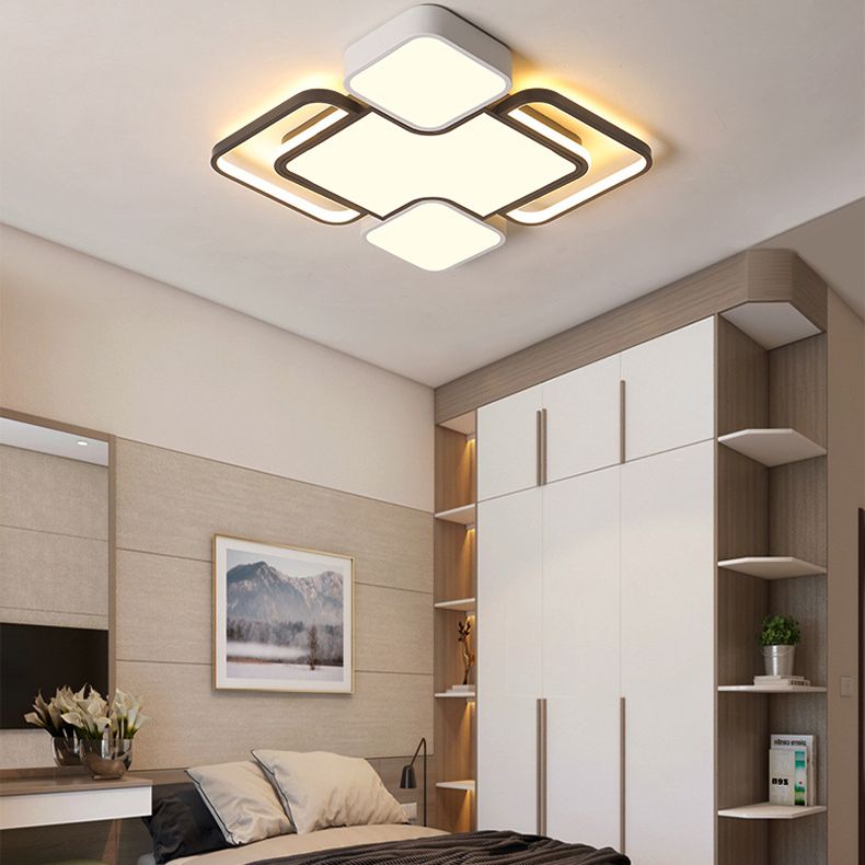 Fijador de techo geométrico de aluminio, Luz LED incorporada en blanco y negro Nórdico